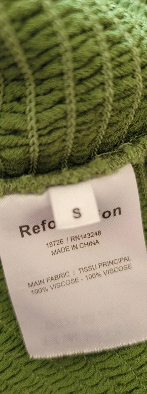 Reformation Pinto Smocked Long Sleeve Puffy Blouse Amsterdam Green S